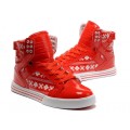 Supra Skytop White Snowflake Red Pattern Shoes