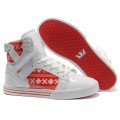Supra Skytop White Snowflake White Red Pattern Shoes