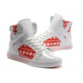 Supra Skytop White Snowflake White Red Pattern Shoes