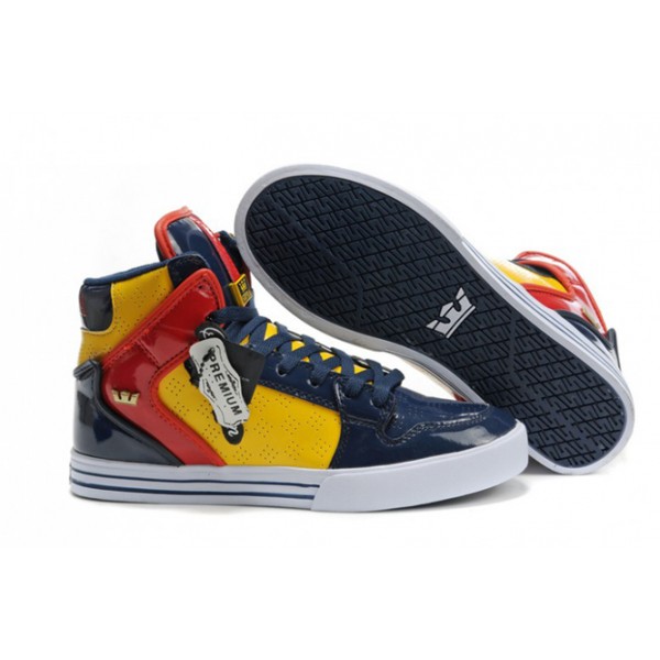 Supra Vaider High Top Blue Yellow Red Black Shoes For Men