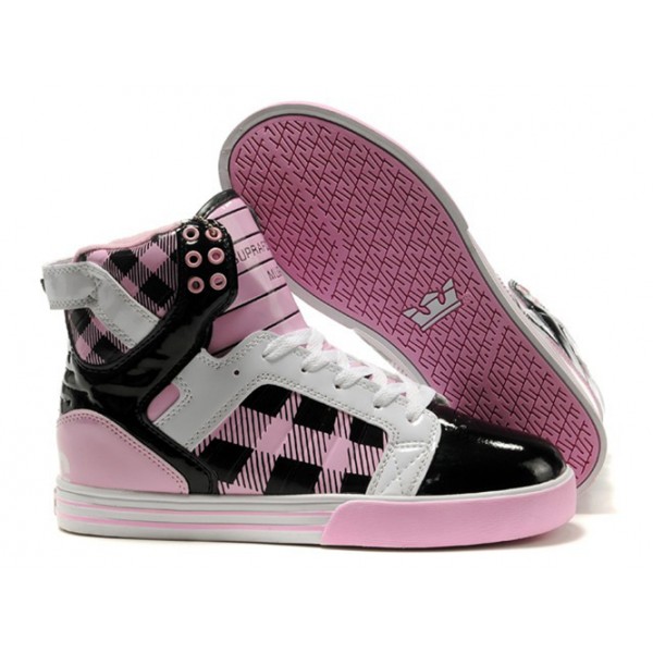 Womens Supra Skytop Shoes Pink Black Grid White